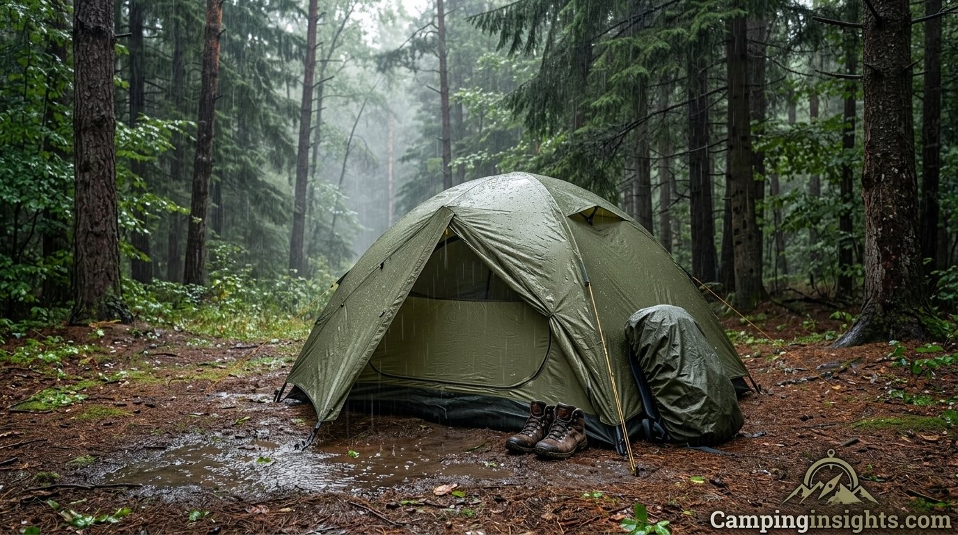 Rain on tent rainfly