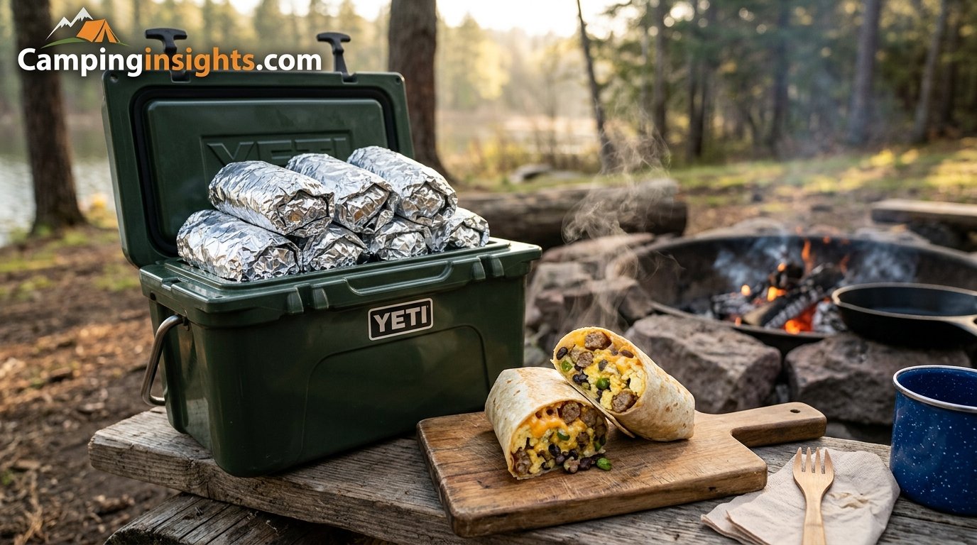 Pre-frozen breakfast burrito idea for camping trips