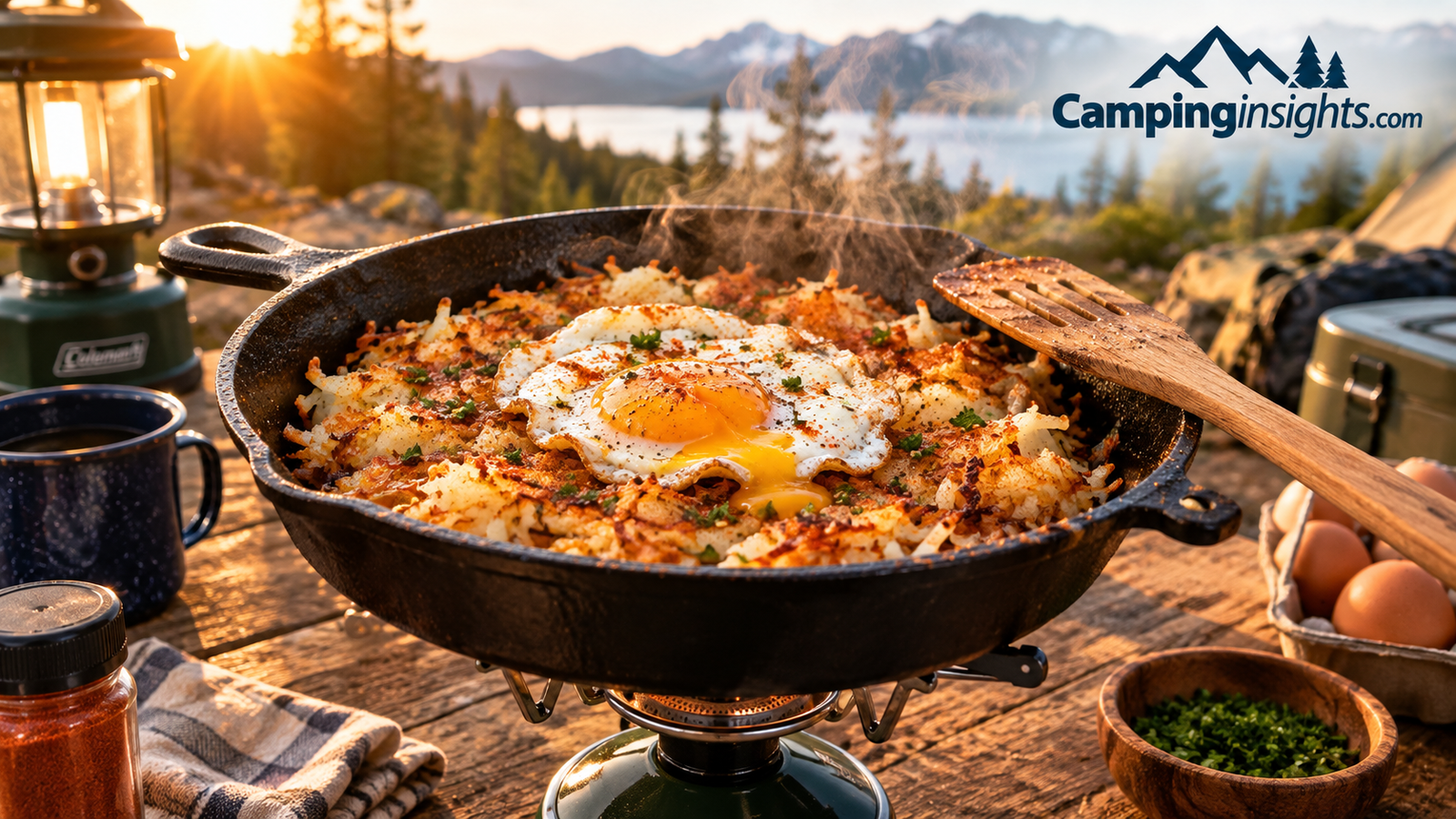 Skillet hash browns camping breakfast idea