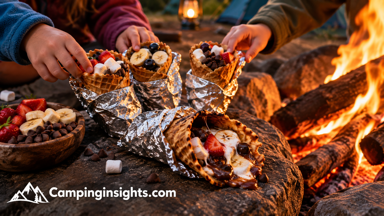 Campfire dessert cones camping food idea