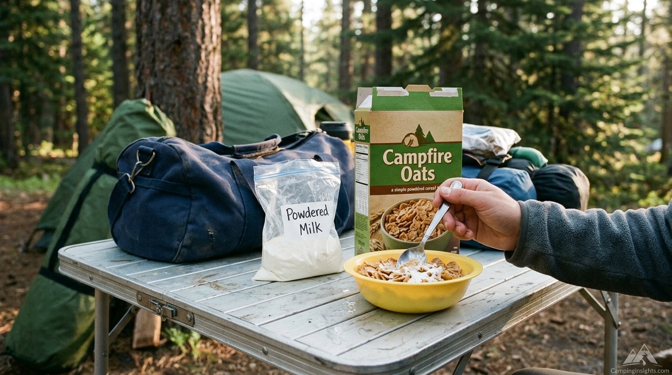 Cold cereal with powdered milk camping breakfast idea