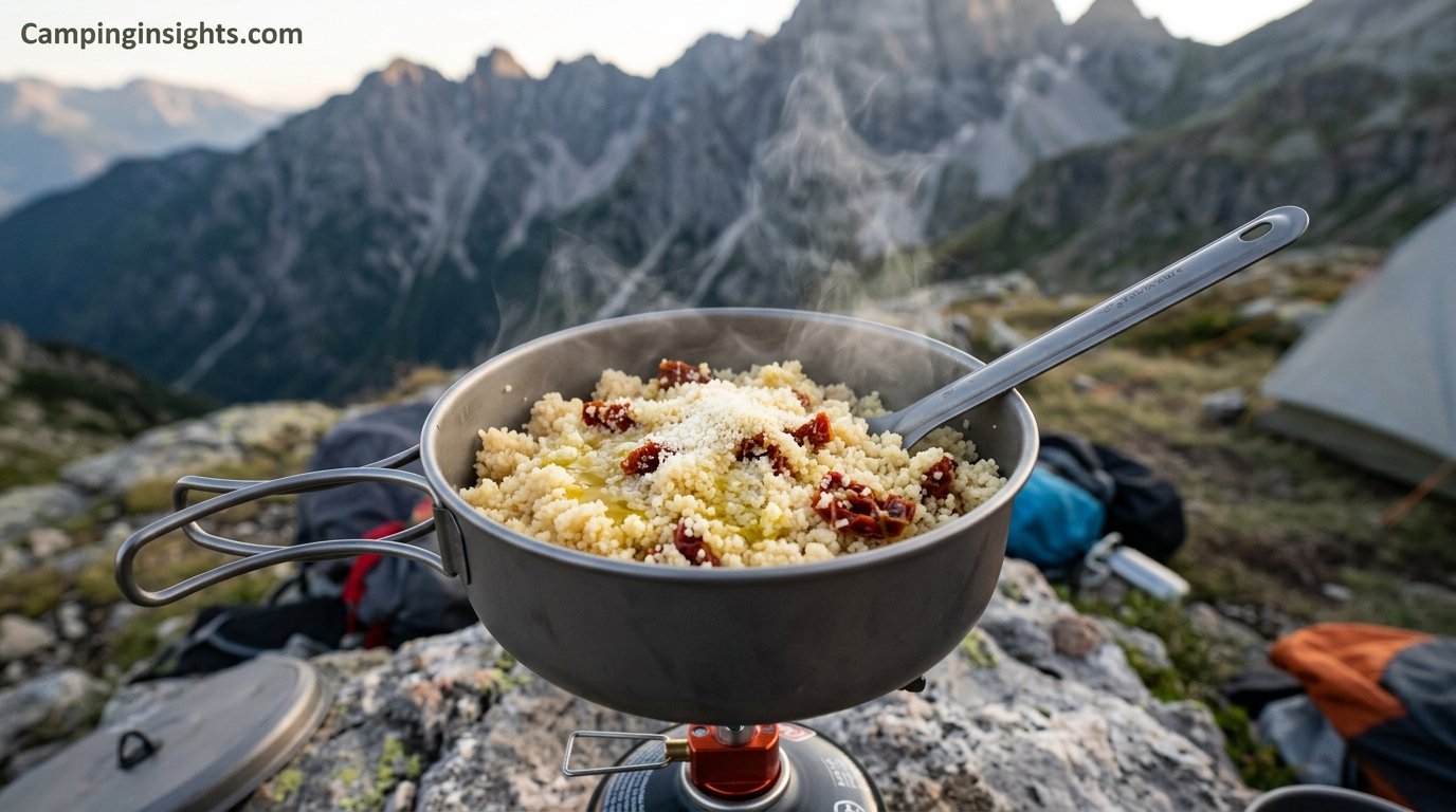 Couscous with olive oil and sun-dried tomato backpacking food idea