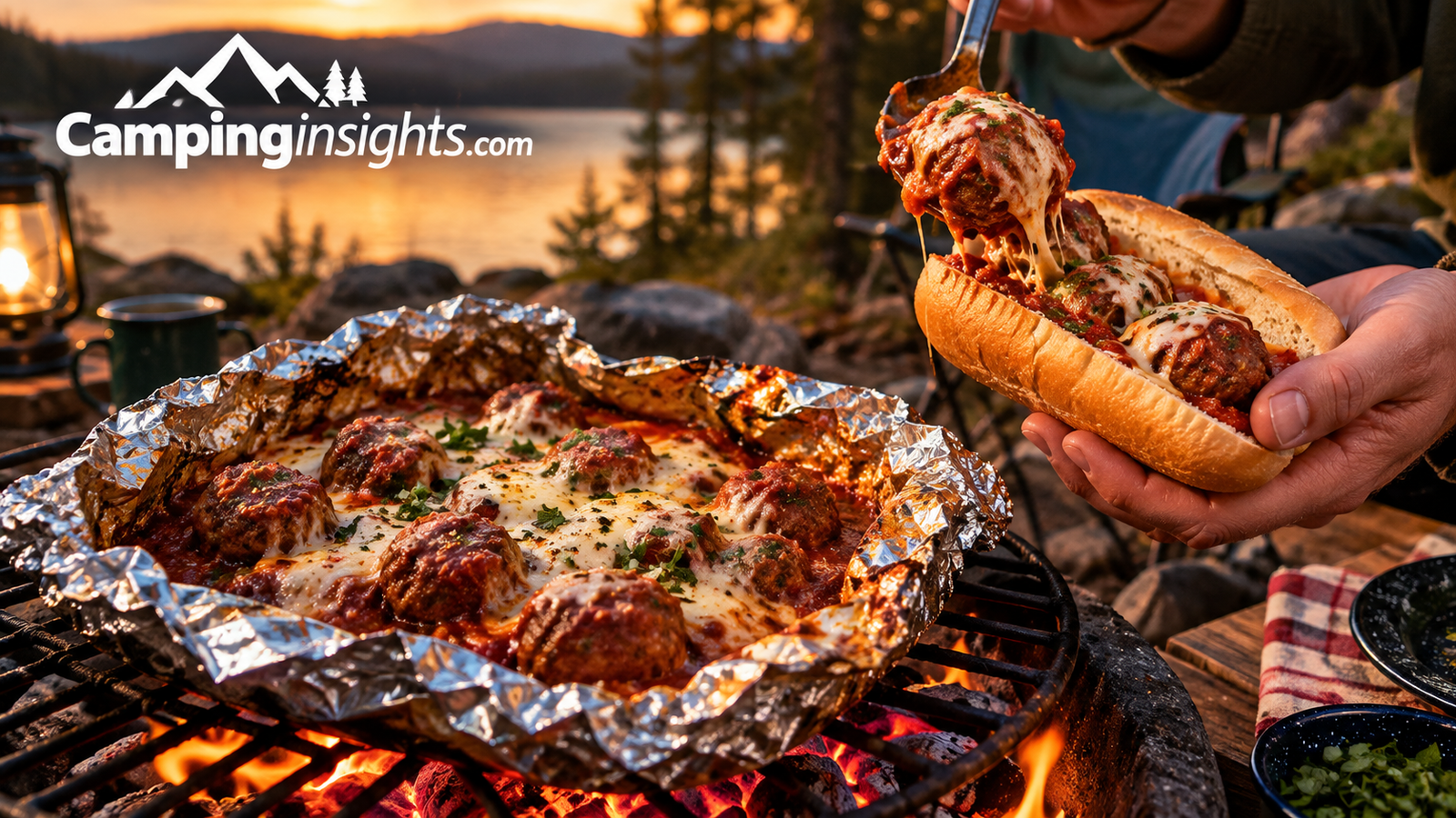 Foil packet meatball sub filling camping dinner idea