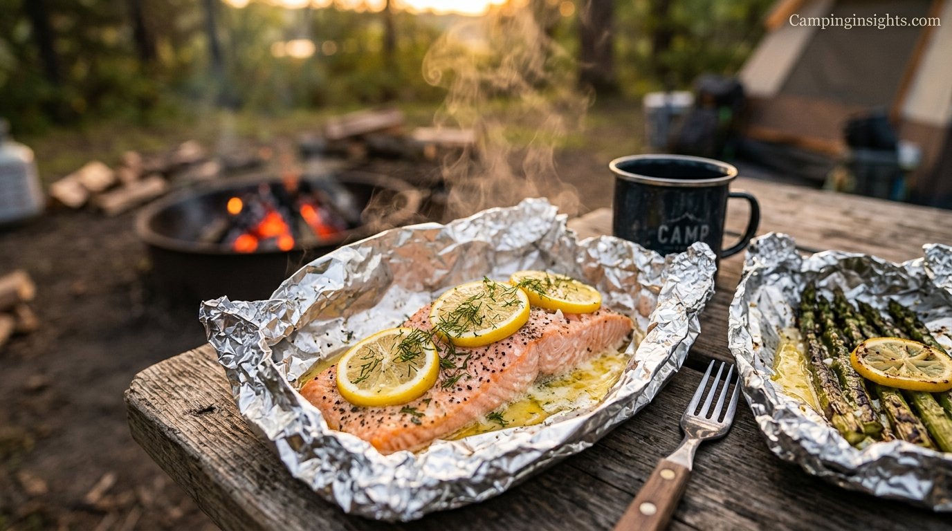Foil packet salmon camping dinner idea