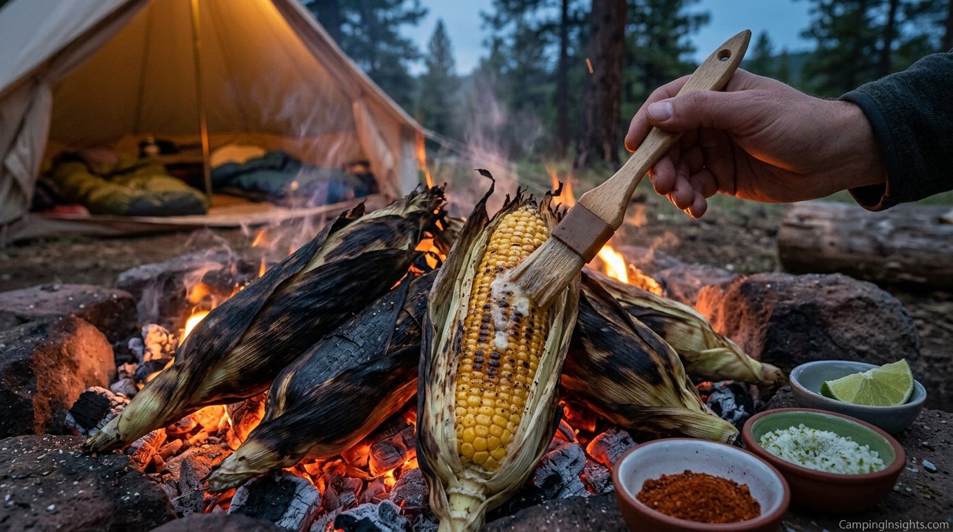 Grilled corn on the cob campfire food idea