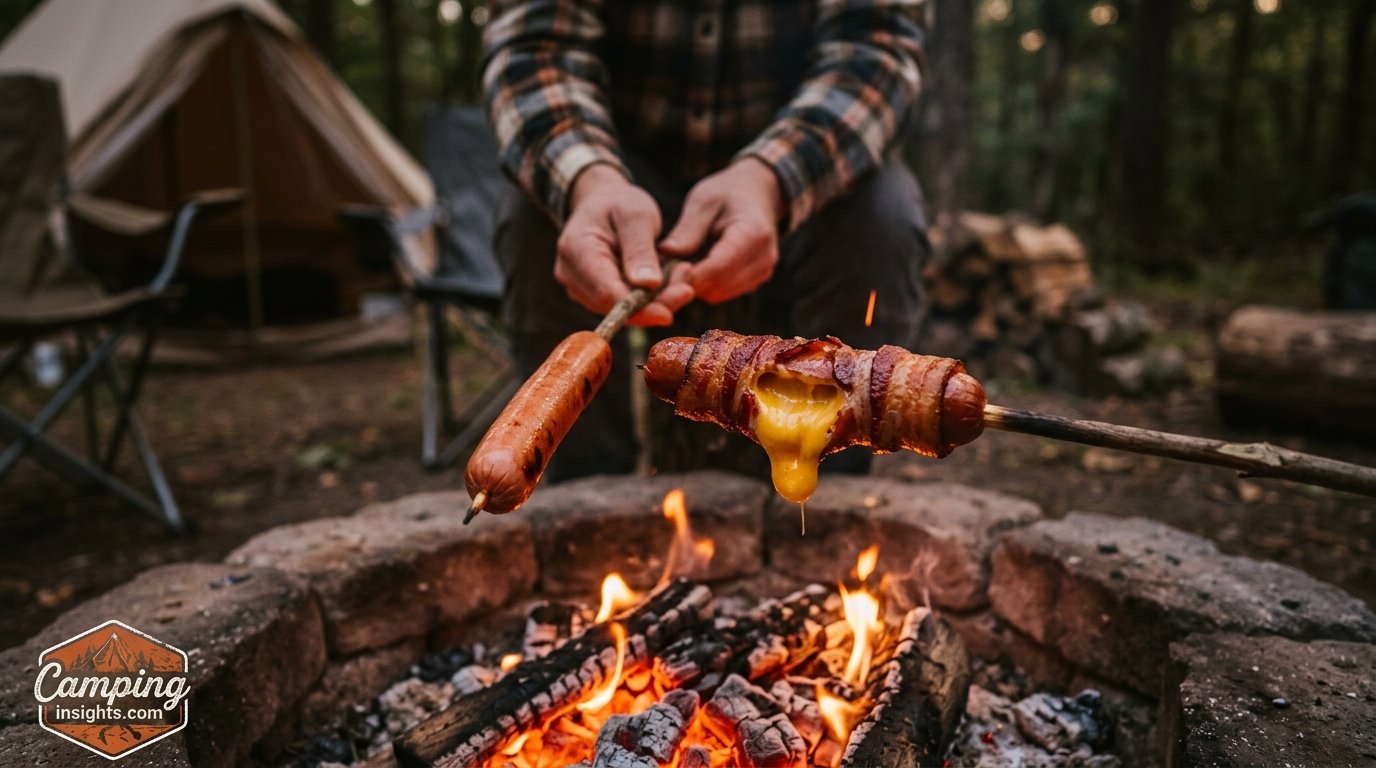 Campfire hot dogs camping food idea