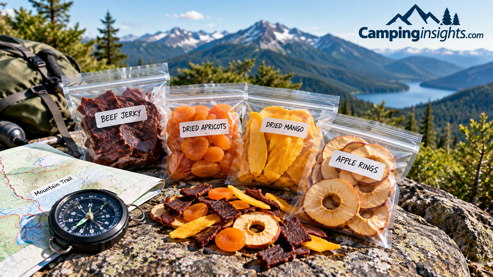 Jerky and dried fruit trail mix backpacking food idea