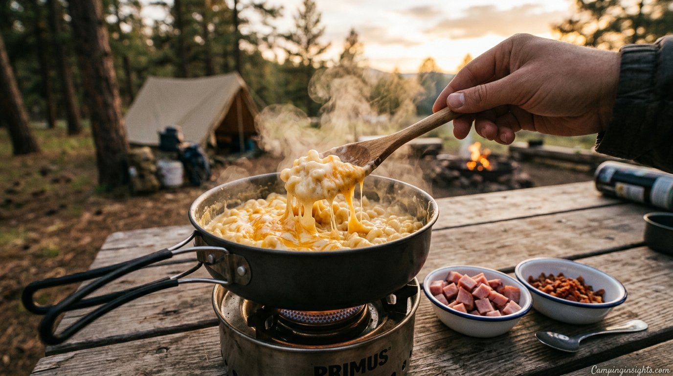 One-pot camp mac and cheese camping dinner idea