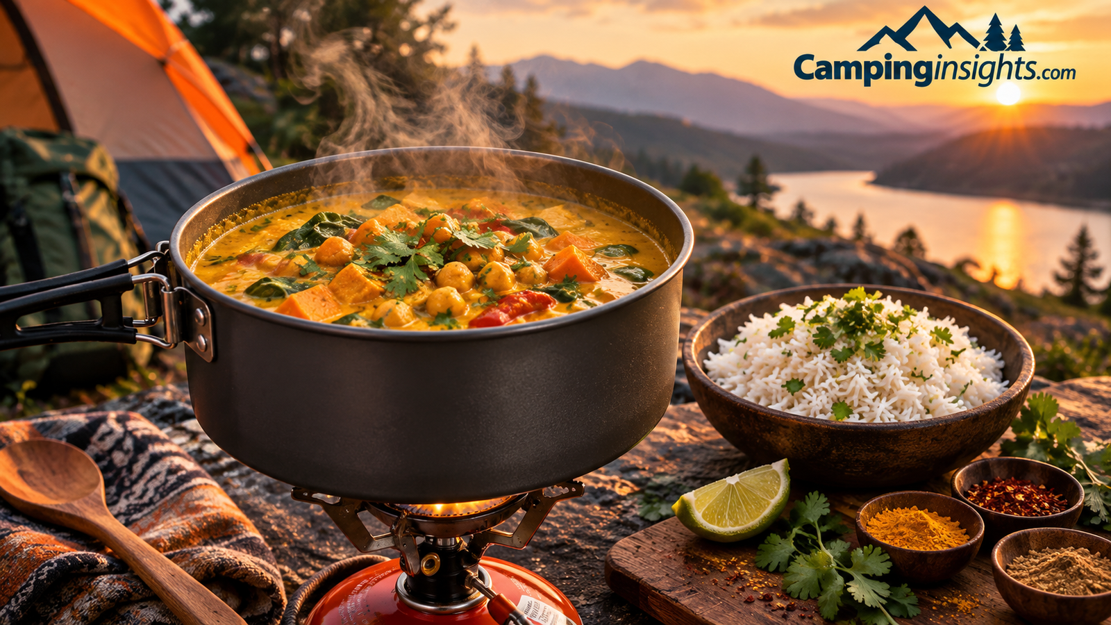 One-pot curry with rice camping dinner idea