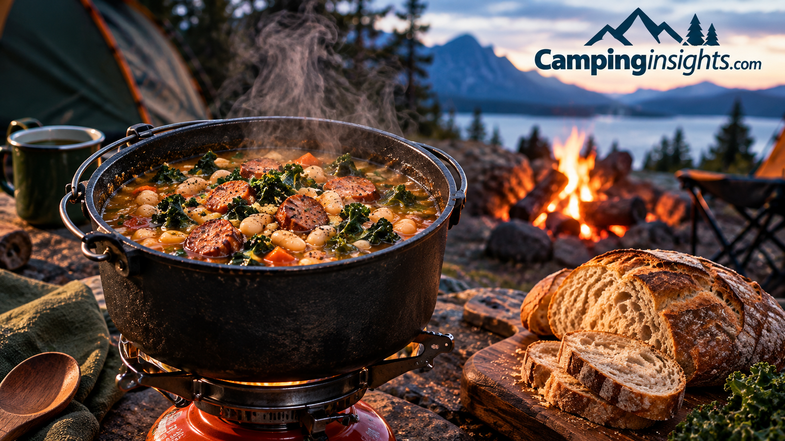 One-pot sausage and white bean soup camping dinner idea