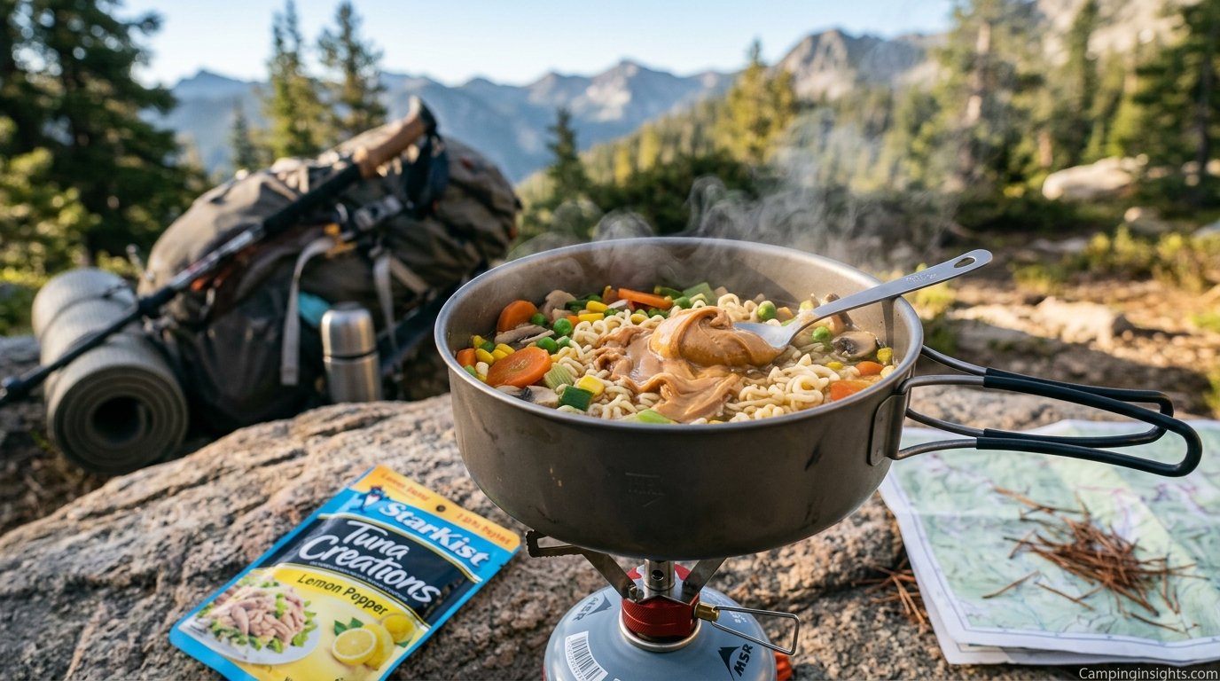 Upgraded instant ramen backpacking food idea