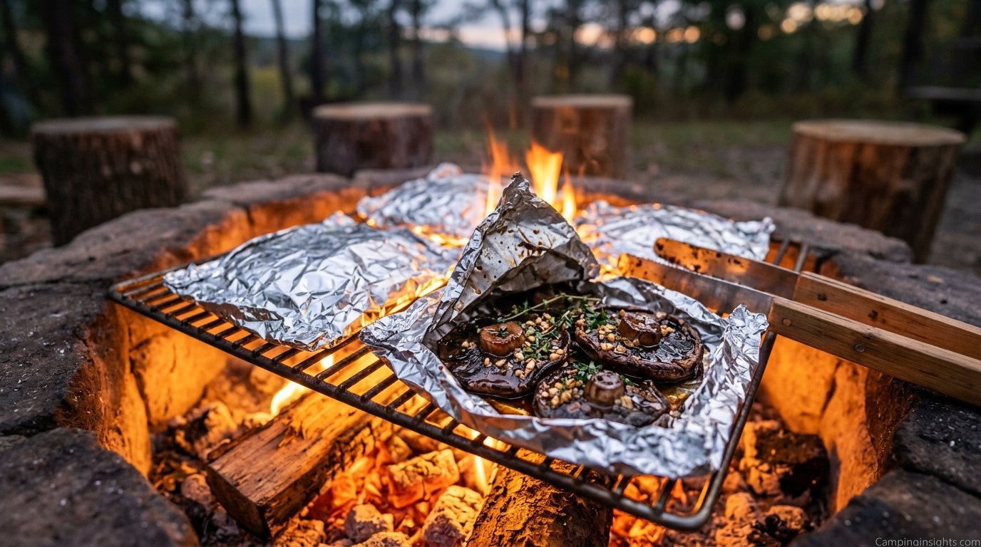 Vegan foil packet portobello steaks camping food idea
