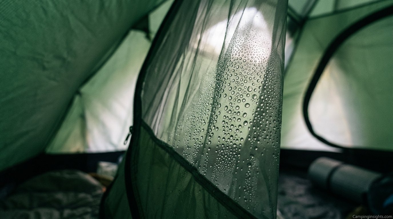 Water droplets on tent interior